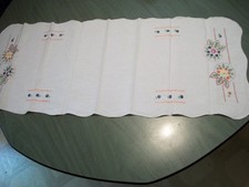 Vintage 36" X 15" Hand Embroidered Flower Table Cloth 60 Years Old