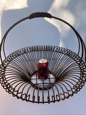 VTG French Country Primitive Iron Wire Egg Basket XL 18” Rustic Farmhouse Decor