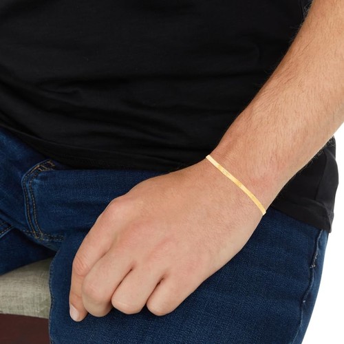Floreo 14k Gelbgold 3mm Massiv Fischgrät Kette Halskette und Armband Set - Bild 4 von 8