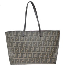 FENDI Logo Zucca Shoulder Hand Tote Bag PVC Leather Brown GHW Italy 89EG325