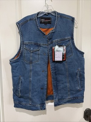 NEW Vance Leather Concealed Carry Denim Blue Jean Biker Motorcycle Vest Large