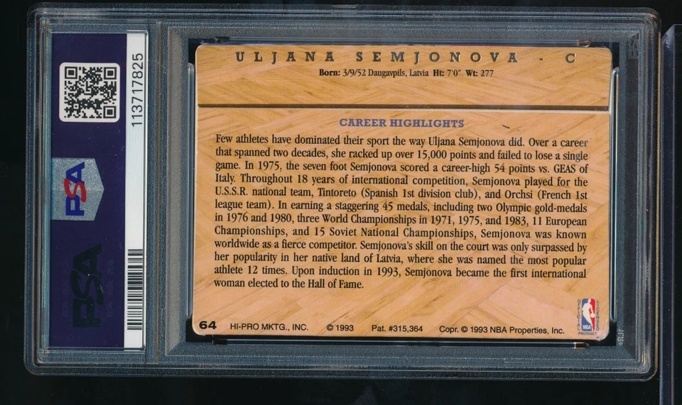 1993 Action Packed HOF #64 Uljana Semjonova rc PSA 7 signed auto PSA/DNA 6 - Image 2 of 2