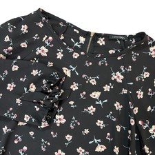 Camicetta PAPERMOON donna grande nera floreale cravatta manica girocollo