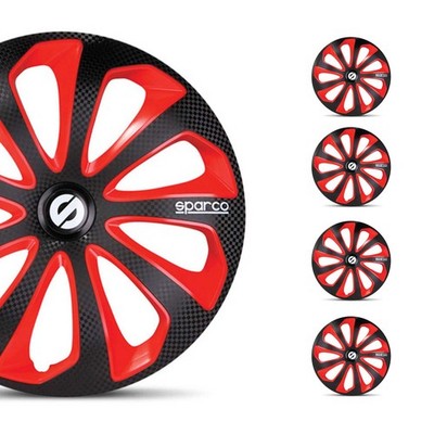 16'' Sparco Sicilia Wheel Covers Hubcaps Black Red Carbon 4 Pcs