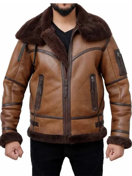 Handmade Genuine Sheepskin Leather Jacket with Inner Fur for Men