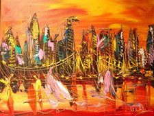 IMPRESSIONIST MODERN ART STRETCHED CANVAS  MUSIC COFFEE LANDSCAPE