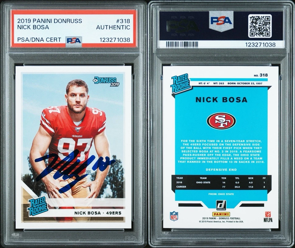 2019 Donruss Nick Bosa autografado RC PSA DNA AUTO autêntico #123271038 - Imagem 3 de 3