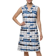 Vintage 70s Sleeveless Shirt Dress, Floral Check Print Dress with Belt, Pola C38