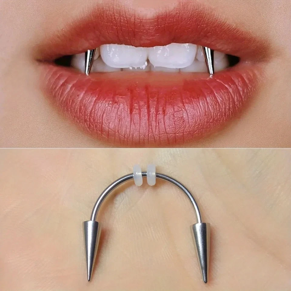 Edelstahl Vampir Fangs Lippenpiercing Schmuck Einzelstück Geometrisch - Bild 4 von 4