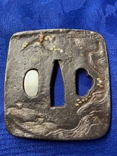 Tsuba Iron 6 5cm Natural Landscape Authentic Rare Vintage Collectible