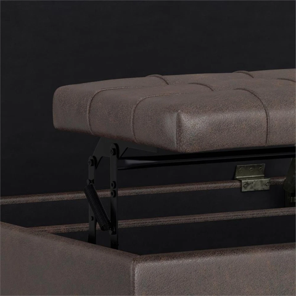 Pemberly Row Square Vegan Faux Leather Storage Ottoman in Brown - Image 3 of 4