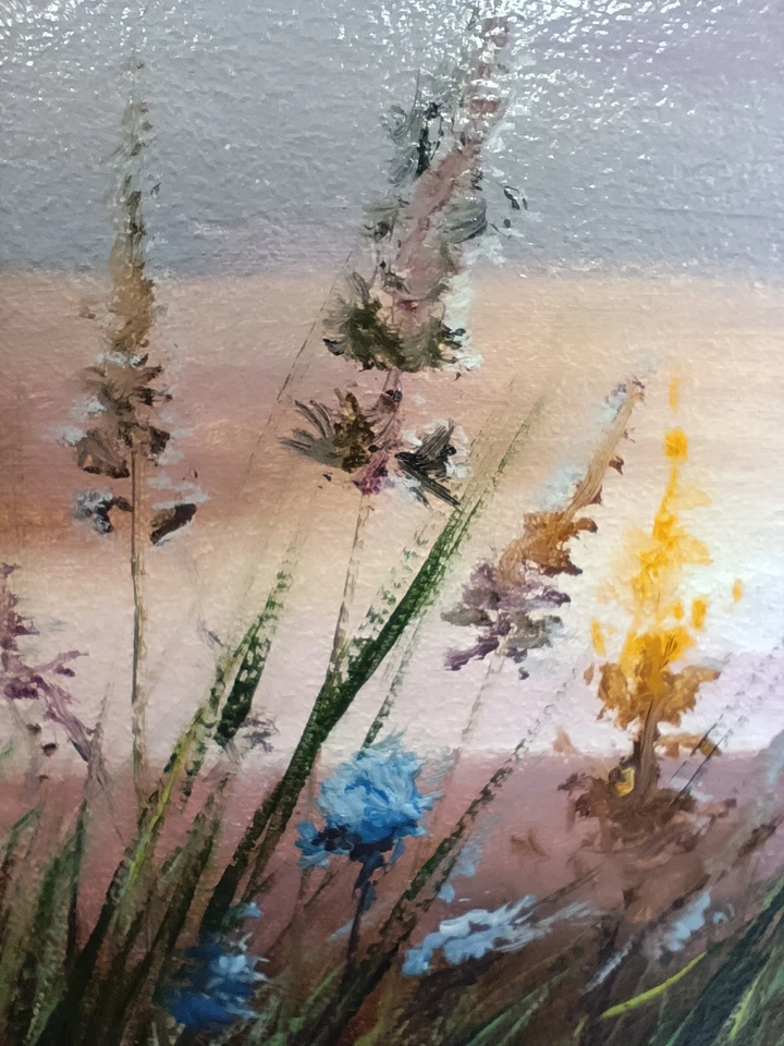 Pintura a óleo original flores de campo assinado emoldurado miniatura tamanho 4*4 polegadas - Imagem 4 de 4