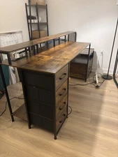 Computer Desk Power Outlets LED LightsFile Cabinet Fabric Drawers