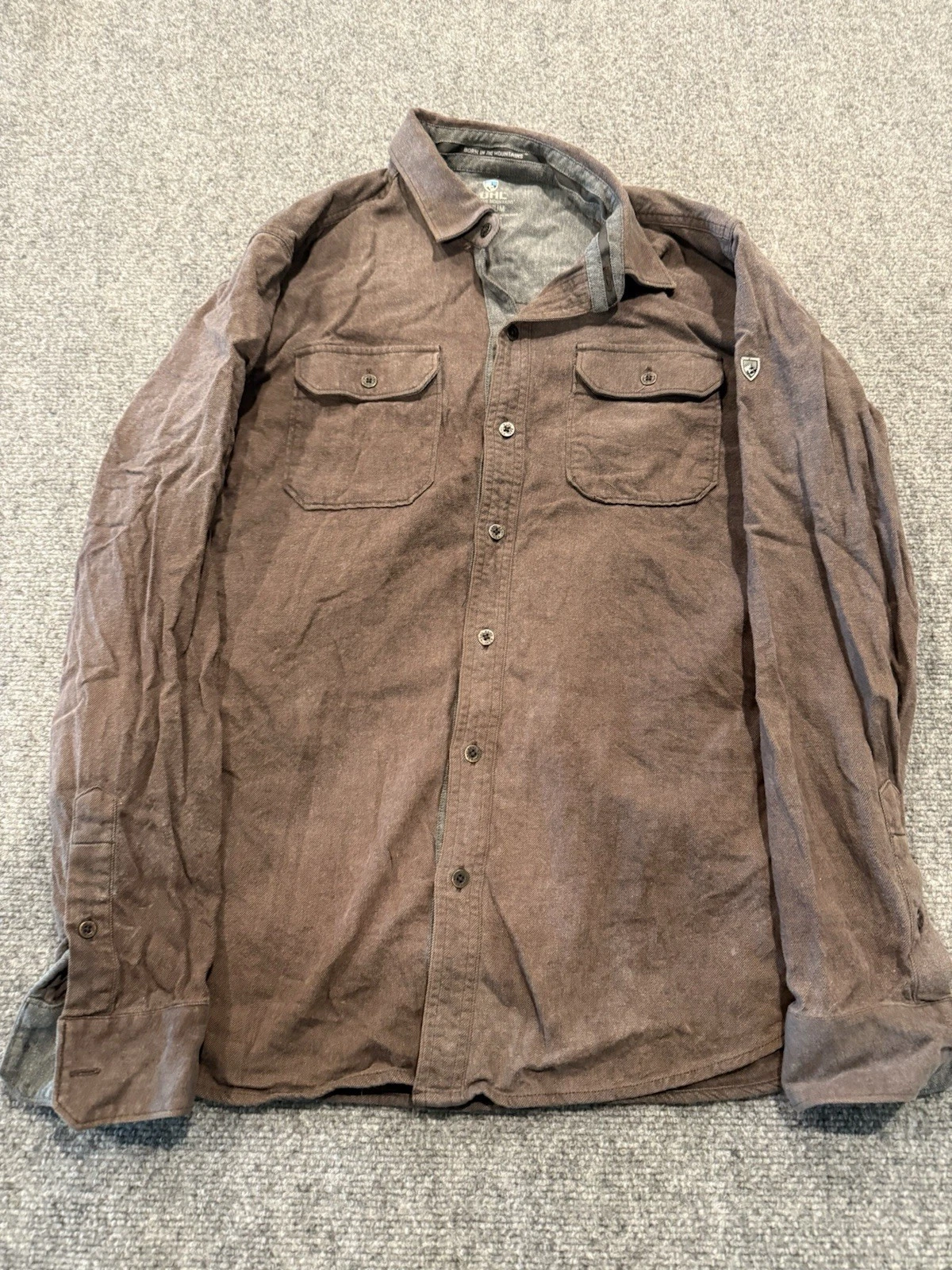 Kuhl Shirt Men’s M Brown Descendr Flannel Button Up Pockets Hiking 7244 35