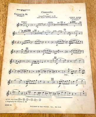 TRUMPET  JOSEPH HAYDN, CONCERTO FOR TRUMPET BFLAT, CARL FISCHER PUBLISHER, EX.,