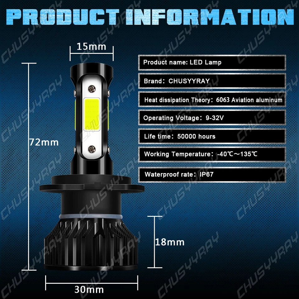 For Mercedes-Benz R350 2006-2010 4x 6000K LED Headlight Kit High &Low Beam Bulbs - Image 2 of 4