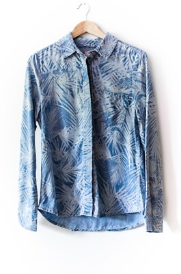 TED BAKER London SewInLove Fitted Blouse Shirt Floral Tropical Leaf Pattern Blue