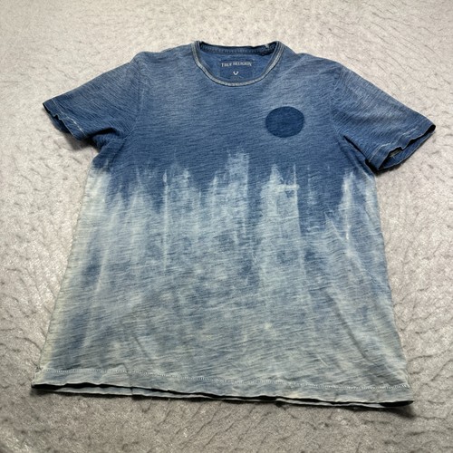 True Religion White Dunes Indigo T-Shirt Blau Weiß Kurzarm Herren Große L