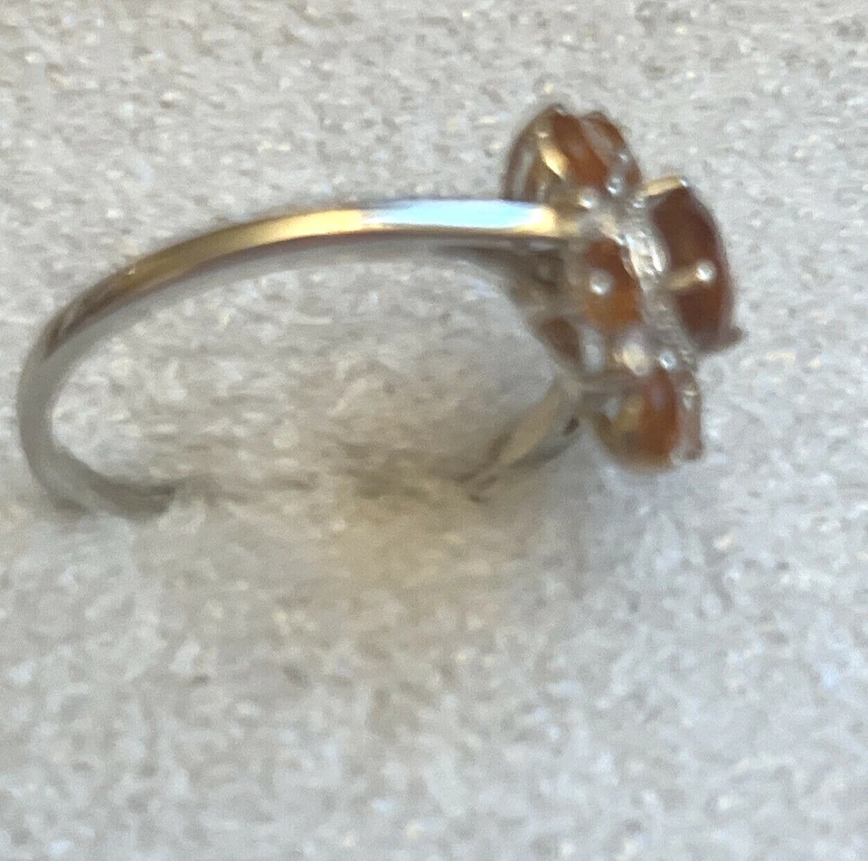 Кольцо с цветочным узором из натурального белого циркония мандарина кианита Танзания 10 платина поверх серебра - Изображение 4 из 4