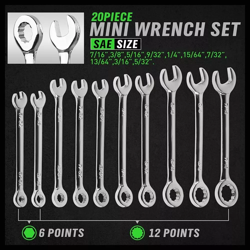 22 pc Mini Wrench Set Metric Ignition Open End and Box End Standard eBay