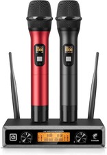 Tonor Wireless Microphones 2 Pack Uhf Dual Karaoke Receiver Red Gray Tw320