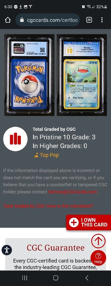 (POP 12) CGC 10 PRISTINE Pokemon EX Team Rocket Returns Wooper 81/109 Card - Image 4 of 4