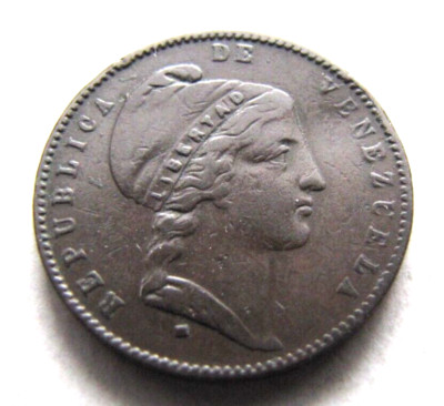 Venezuela KM2 Half Centavo 1852-H lightly bent VF/F.  Rare date/mint.