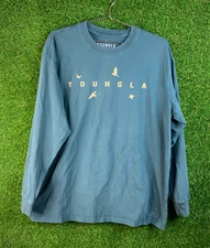 YoungLa Long Sleeve Shirt Mens SZ M Blue Oversized Embroidered Logo Bird