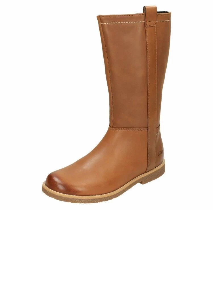 Clarks Junior Girls Tildy Grace Light Tan Leather Air Spring Boots Size UK 11 F