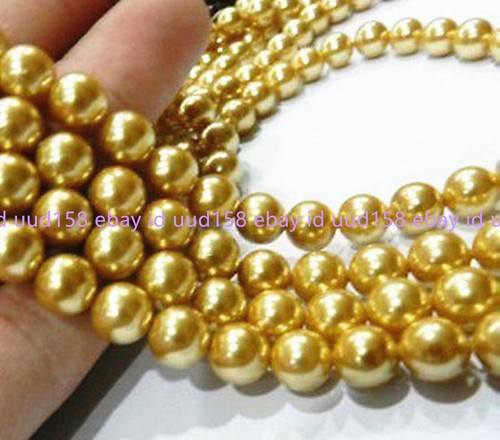 Genuine 8mm Natural South Sea Yellow Shell Pearl Round Loose Beads 15'' Strand
