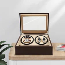 4+6 Automatic Rotation Leather Wood Watch Winder Storage Box Display Case