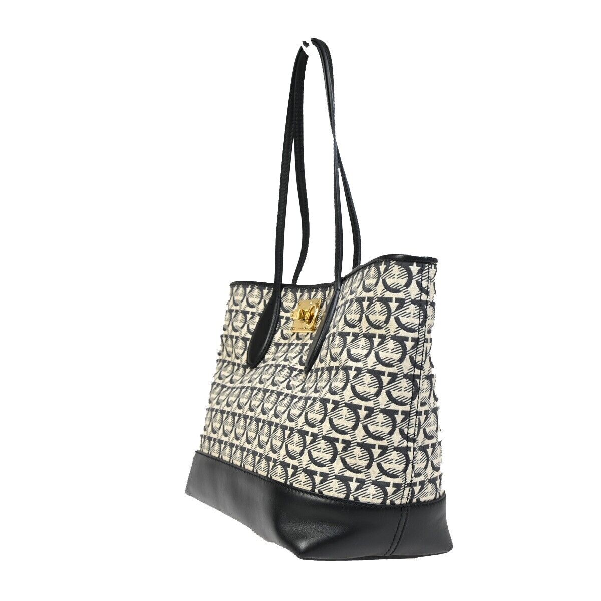 SALVATORE FERRAGAMO Gancini Shoulder Tote Bag Canvas Leather SALVATORE FERRAGAMO Gancini Shoulder Tote Bag Canvas Leather