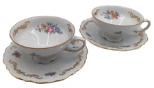 Winterling bavaria Germany china gold And Flowers Set Of 4 # 80 Tea Cups Saucers