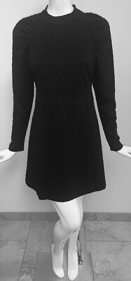 Ann Taylor Long Sleeve Textured Animal Print Little Black Dress Size 2