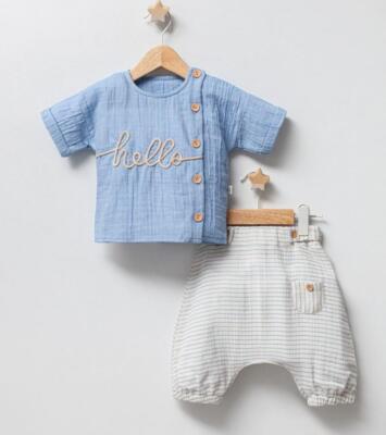 Tongs Baby T-Shirt & Hose *** Hello *** Gr. 68 - 98  Hellblau  England NEU