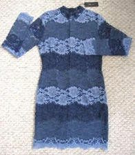 Romeo and Juliet Couture Gray Light Blue Navy Floral Lace Dress NWT New M Medium