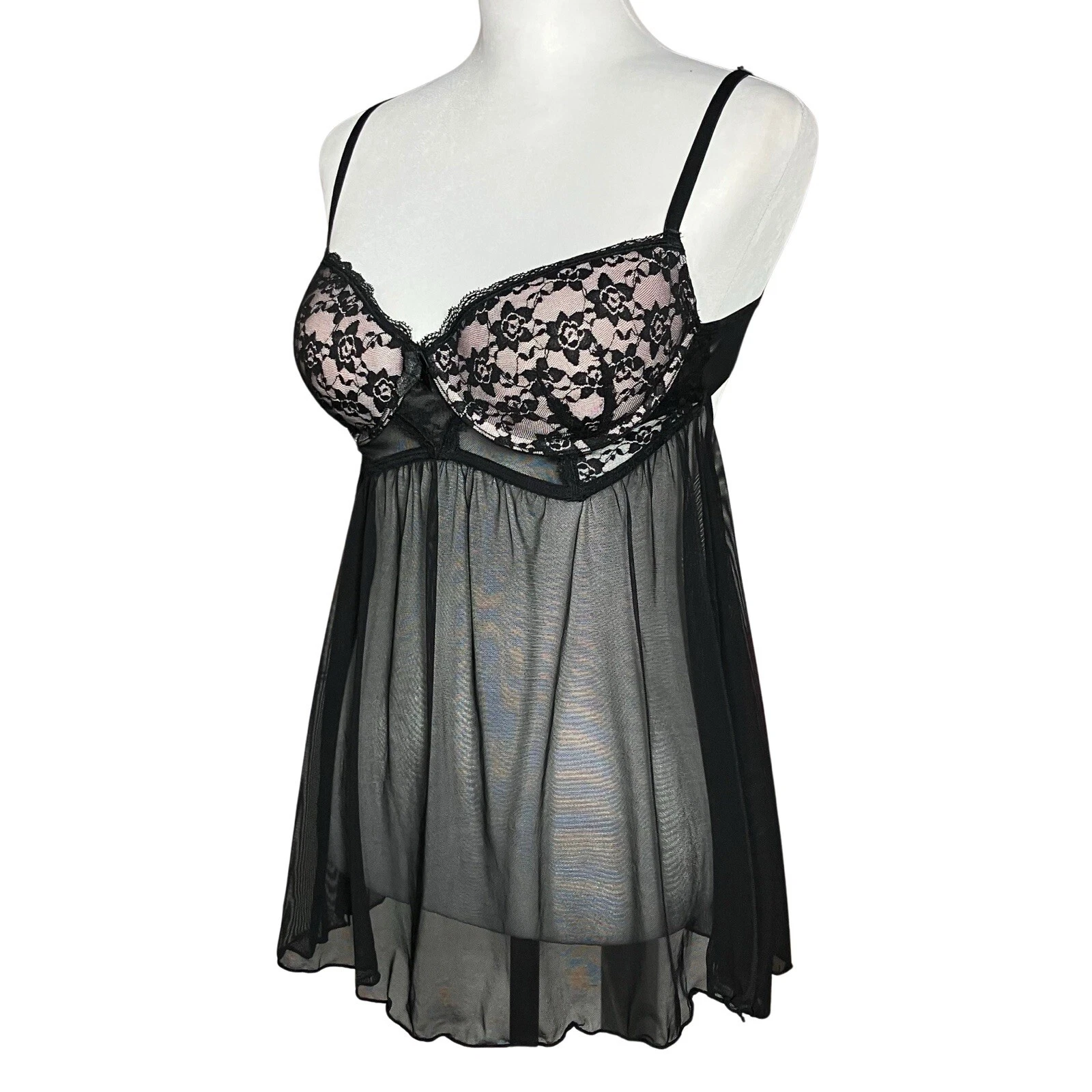 UNDERCOVER Vestito slip push up babydoll nero trasparente Y2K. Piccolo. Coquette capriccioso
