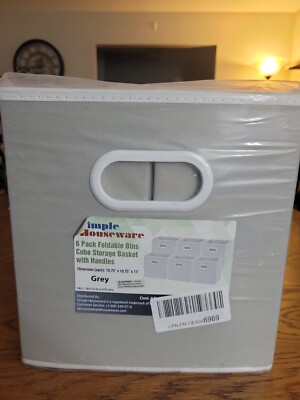 6 Pack - SimpleHouseware Foldable Cube Storage Bin with Handle, Grey