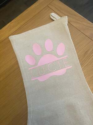Personalisierter Hund Katze Haustier Pfotenabdruck mit Namen Natur Hessisch Weihnachtsstrumpf