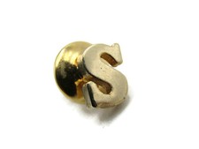 Vintage Letter S Initial Pin Gold Tone Monogram Alphabet Lapel Pin Tie Tack
