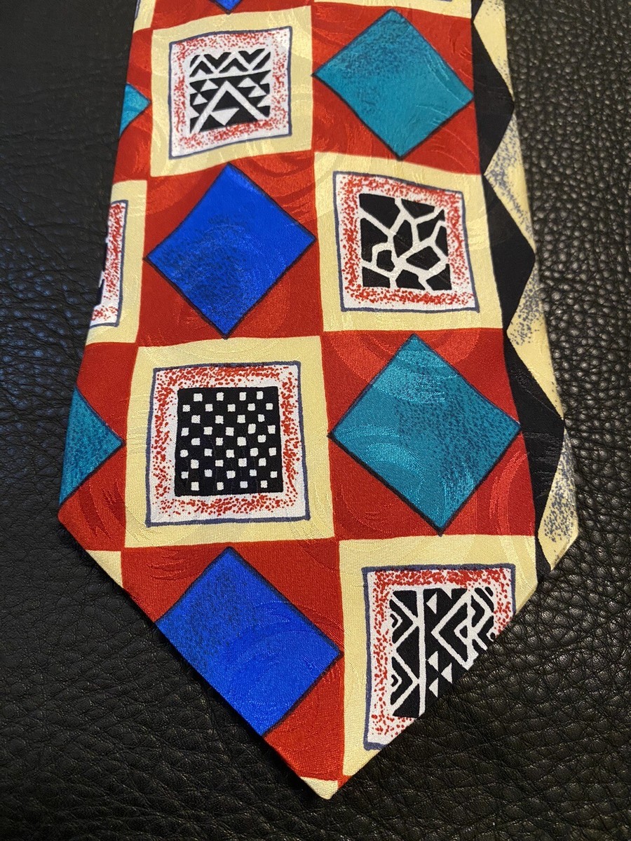 MARCO DELLI Men’s Vintage Hand Made Multicolored Abstract Art 100% Silk NeckTie View 3