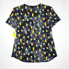 Universal Despicable ME Minions Print Nurses V Neck Scrub Top Black Size Small