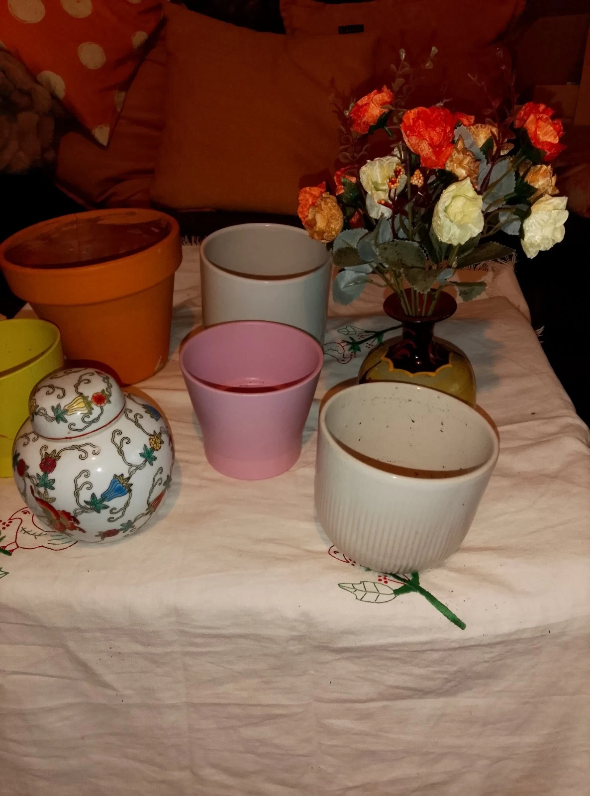 Decorative Flower Pot Vase With Floral Design, Height 13cm Width 11cm, VGC