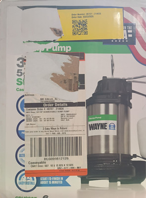 Wayne 58321-WYN3 CDU980E 3/4 HP  Cast Iron and Stainless Steel Sump Open Box