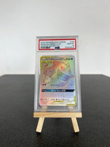 Gengar & Mimikyu GX PSA 10 GEM MINT Secret Rare 186/181 Team Up Pokémon Card