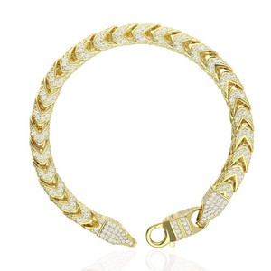 Authentic 14K Gold Over Sterling Silver Pave Zirconia 7mm Franco Bracelet (Hollow) 8.5"-9"
