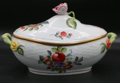 Herend Hungary Porcelain ''Bouquet de Fruits'' Oval Covered Sauce Bowl 6010/BFR