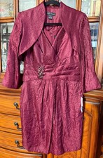 New Jessica Howard size 10 Wine Color Pleated Crystals Beads dress jacket set
