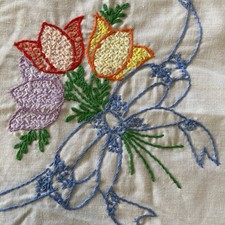 VTG Child's Embroidered Apron Flower bouquet Hand Stitched