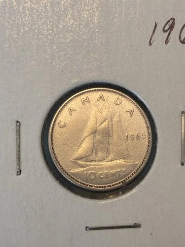 1965 Canada Silver Dime 10 Cents Elizabeth II .800 Fine Bluenose VF